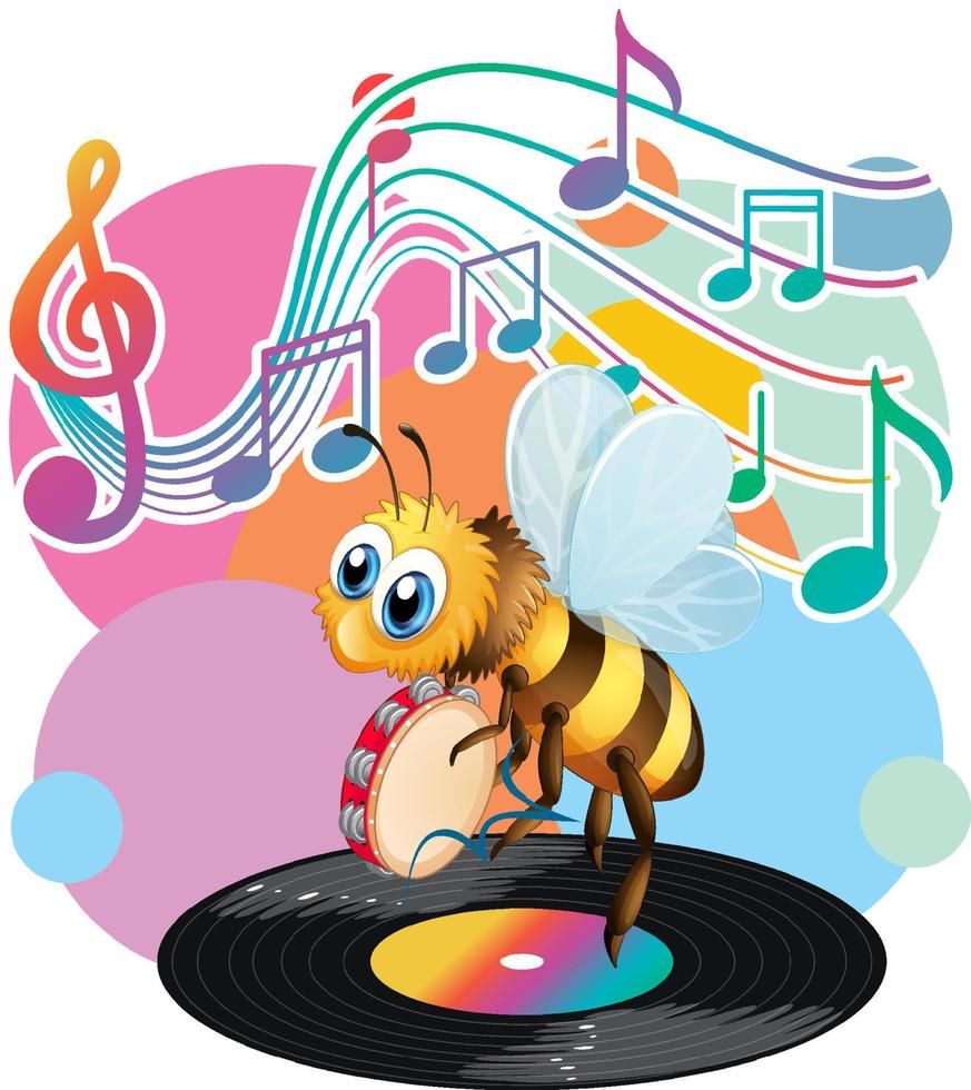 Bee cartoon with music melody symbols vector