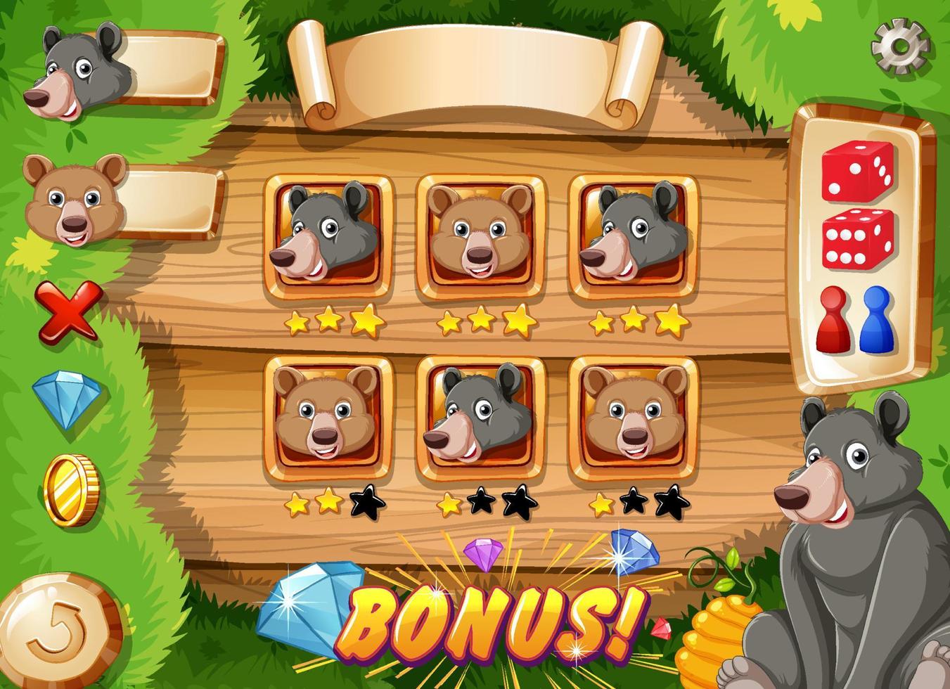 Game template design with bears in the woods vector