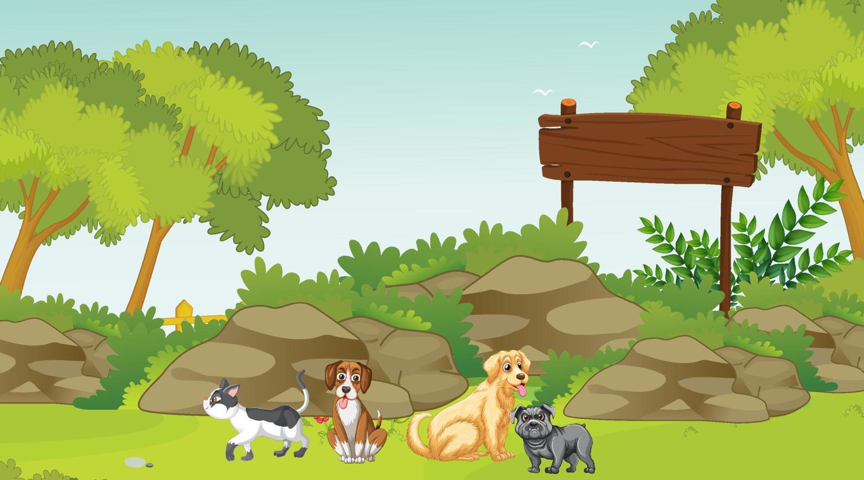 Set of different domestic animals in forest vector