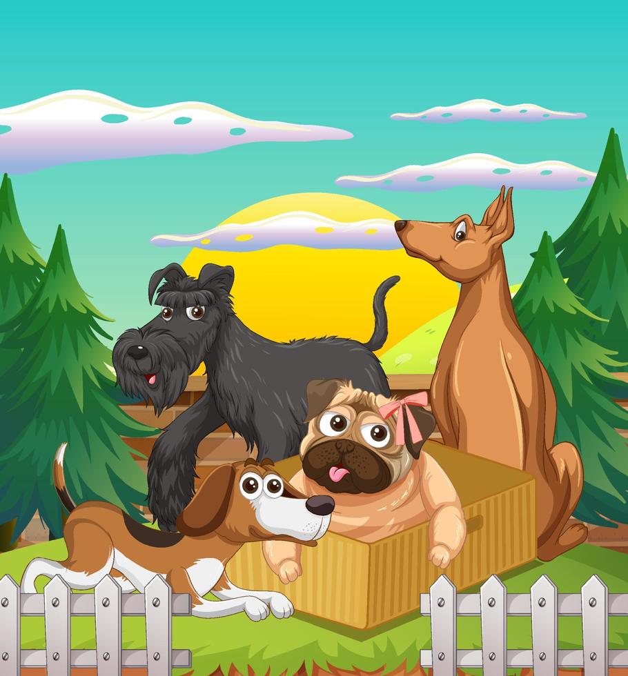 Outdoor scene with domestic animals vector