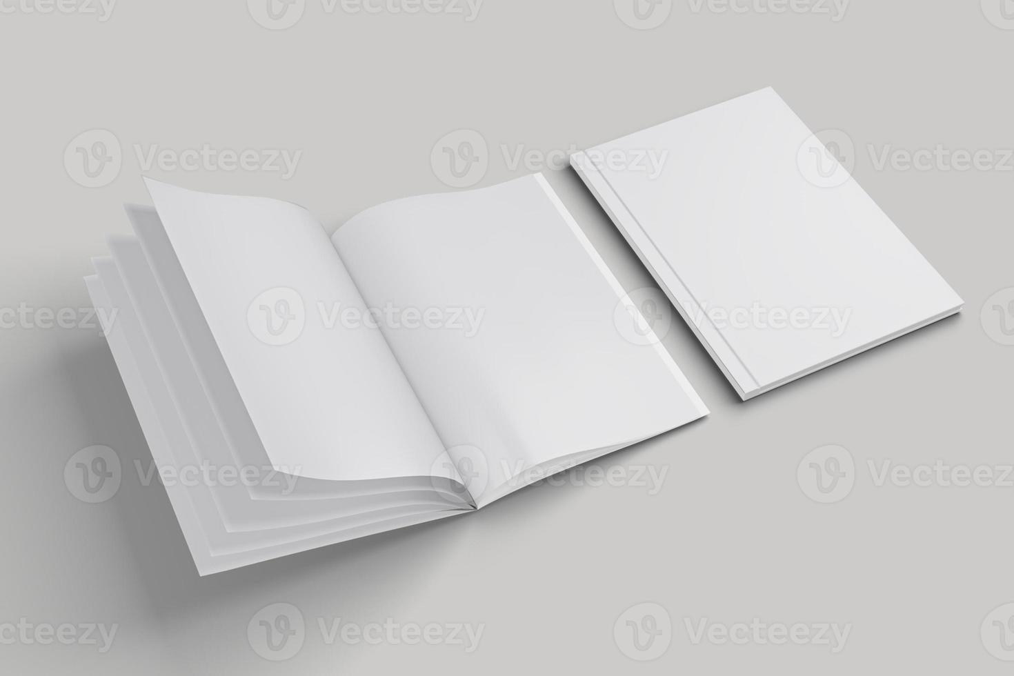 solated magazine with front cover and book pages photo