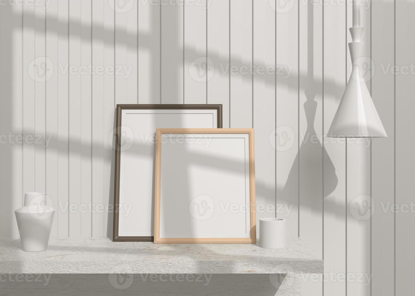 Photo frame mockup in living room interior isolated
