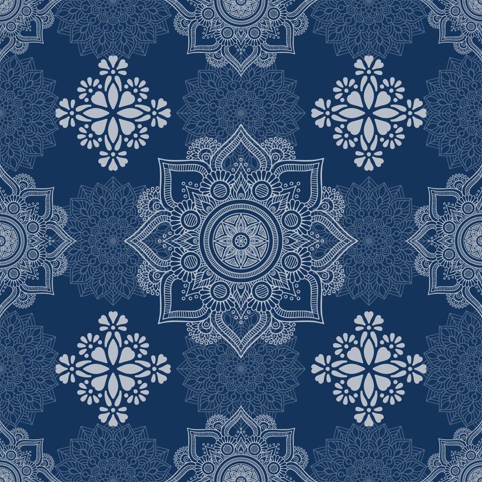 Dark Blue Background with White Mandala Pattern vector