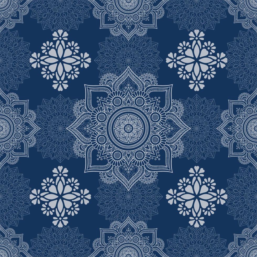 fondo azul oscuro con patrón de mandala blanco vector