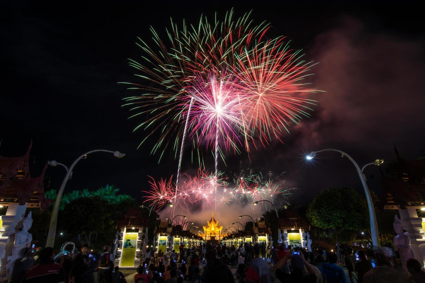 Colorful Rainbow Fireworks in the New Year 2018 Events at Royal Flora Ratchaphruek, Chiang Mai, Thailand photo