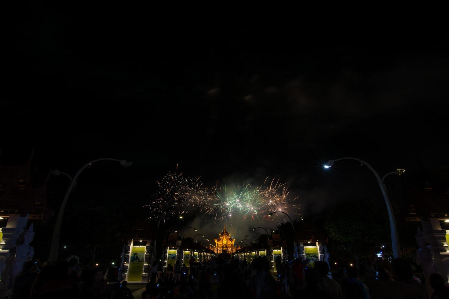 Colorful Rainbow Fireworks in the New Year 2018 Events at Royal Flora Ratchaphruek, Chiang Mai, Thailand photo