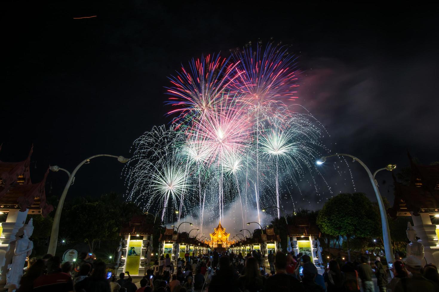 Colorful Rainbow Fireworks in the New Year 2018 Events at Royal Flora Ratchaphruek, Chiang Mai, Thailand photo