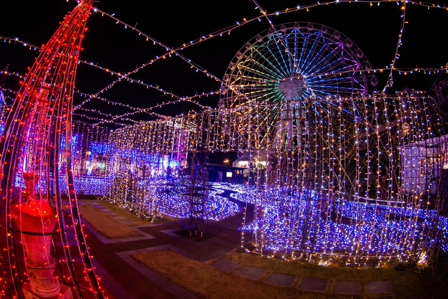 NAGASAKI, JAPAN on April 29, 2019 Huis Ten Bosch is a theme park in Nagasaki, Japan, which displays old Dutch buildings and colorful lights show at night. photo