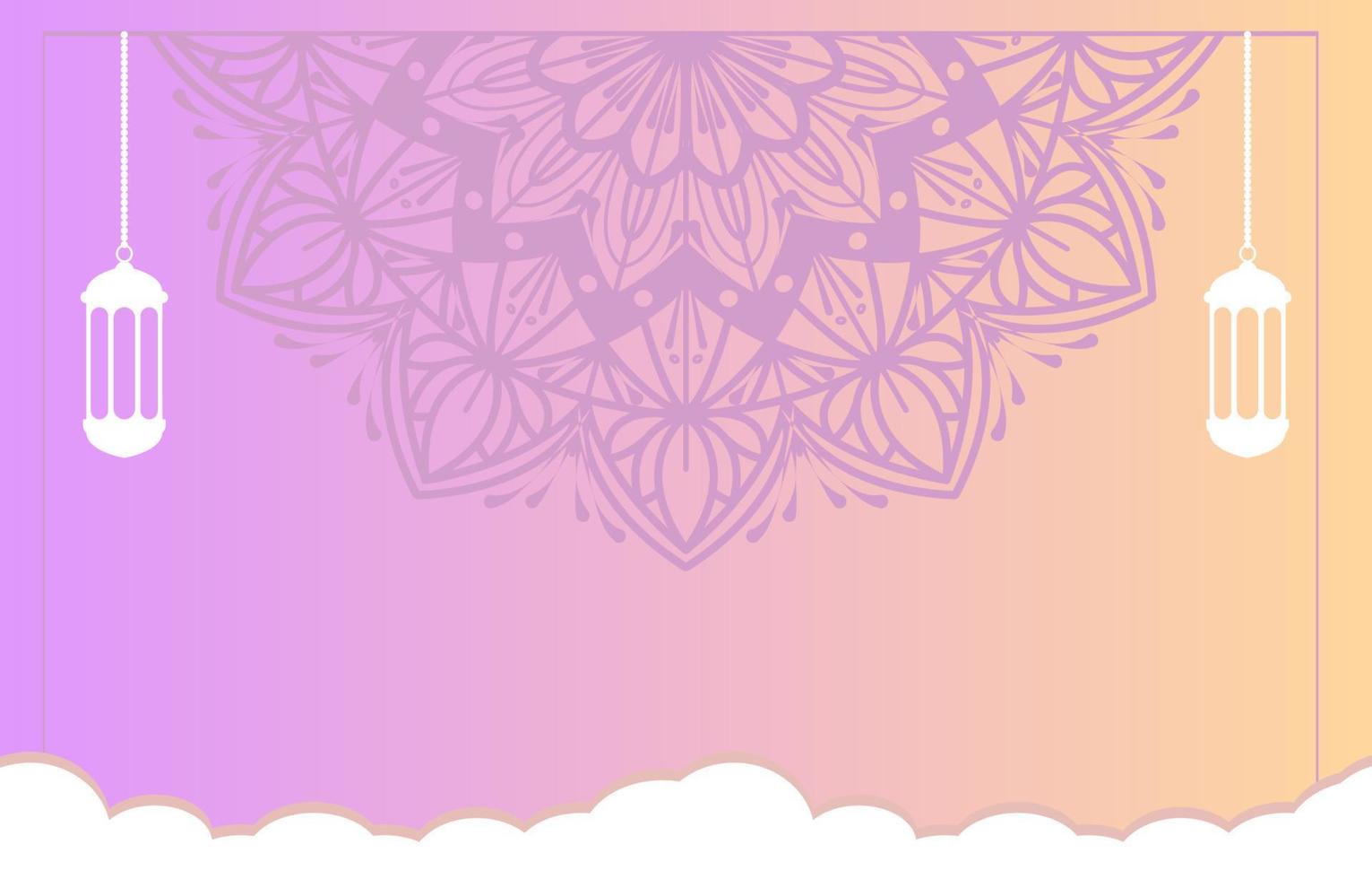 Islamic gradient background vector design with arabic mandala and mosque decoration for ramadan kareem day or eid muharram banner