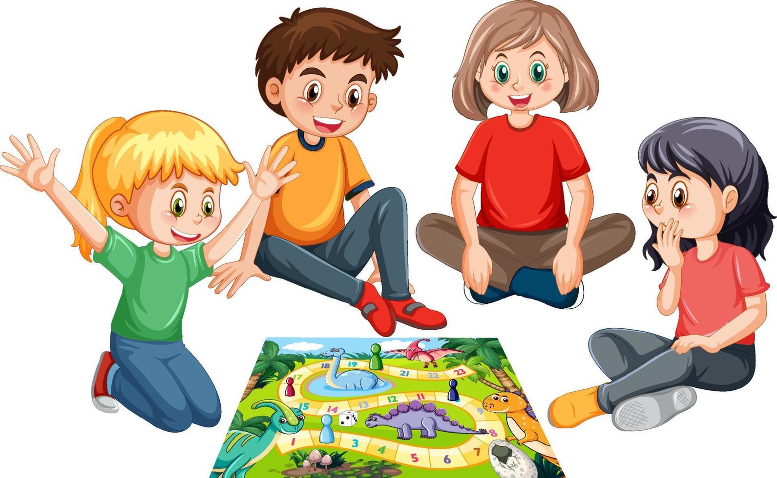 A children playing board game on white background vector