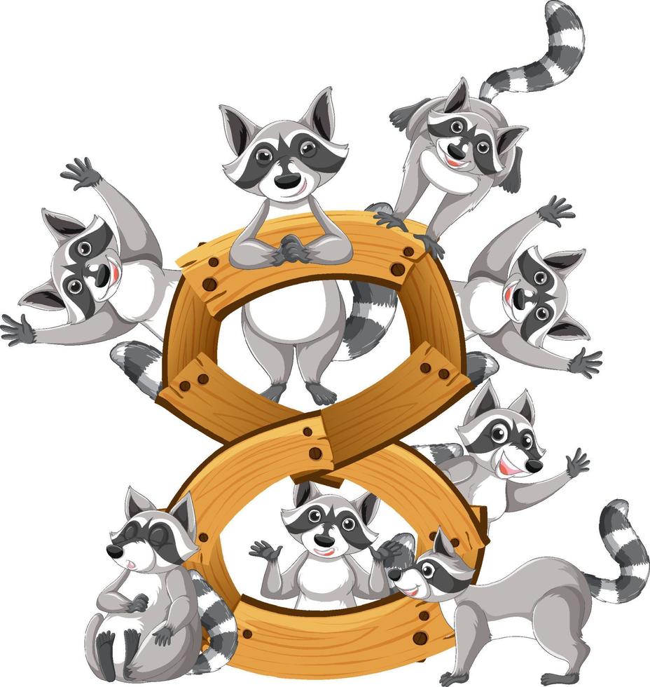 Eight raccoons attached to number eight vector