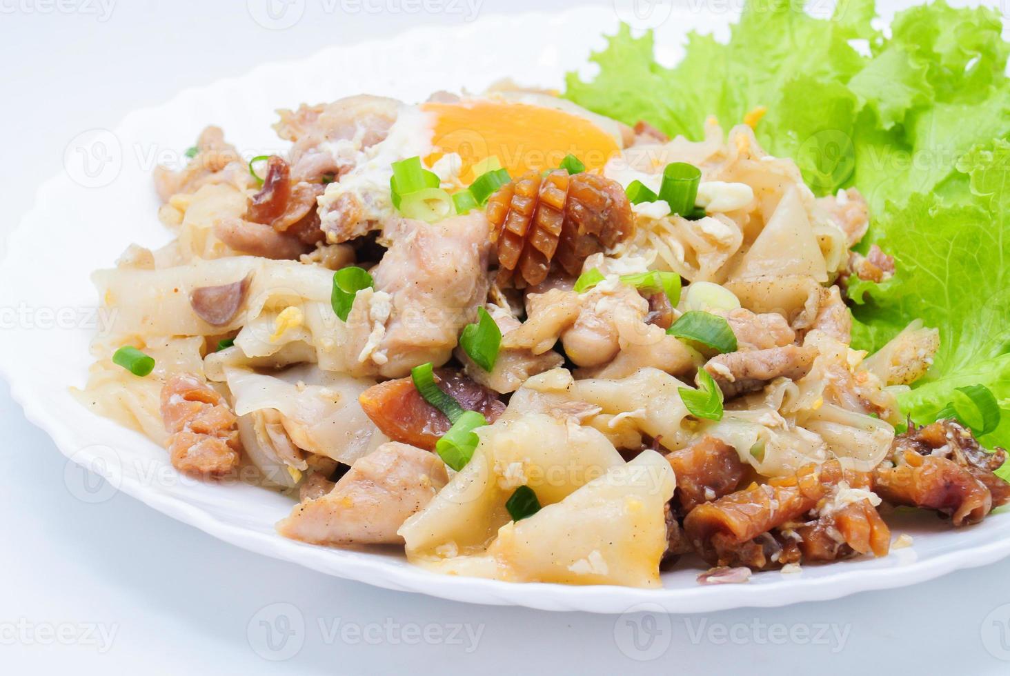 Stir-fried Fresh Rice-flour Noodles With Chicken And Egg, This easy dish is so yummy. Throw together a quick with chicken, vegetable and noodle stir-fry. photo