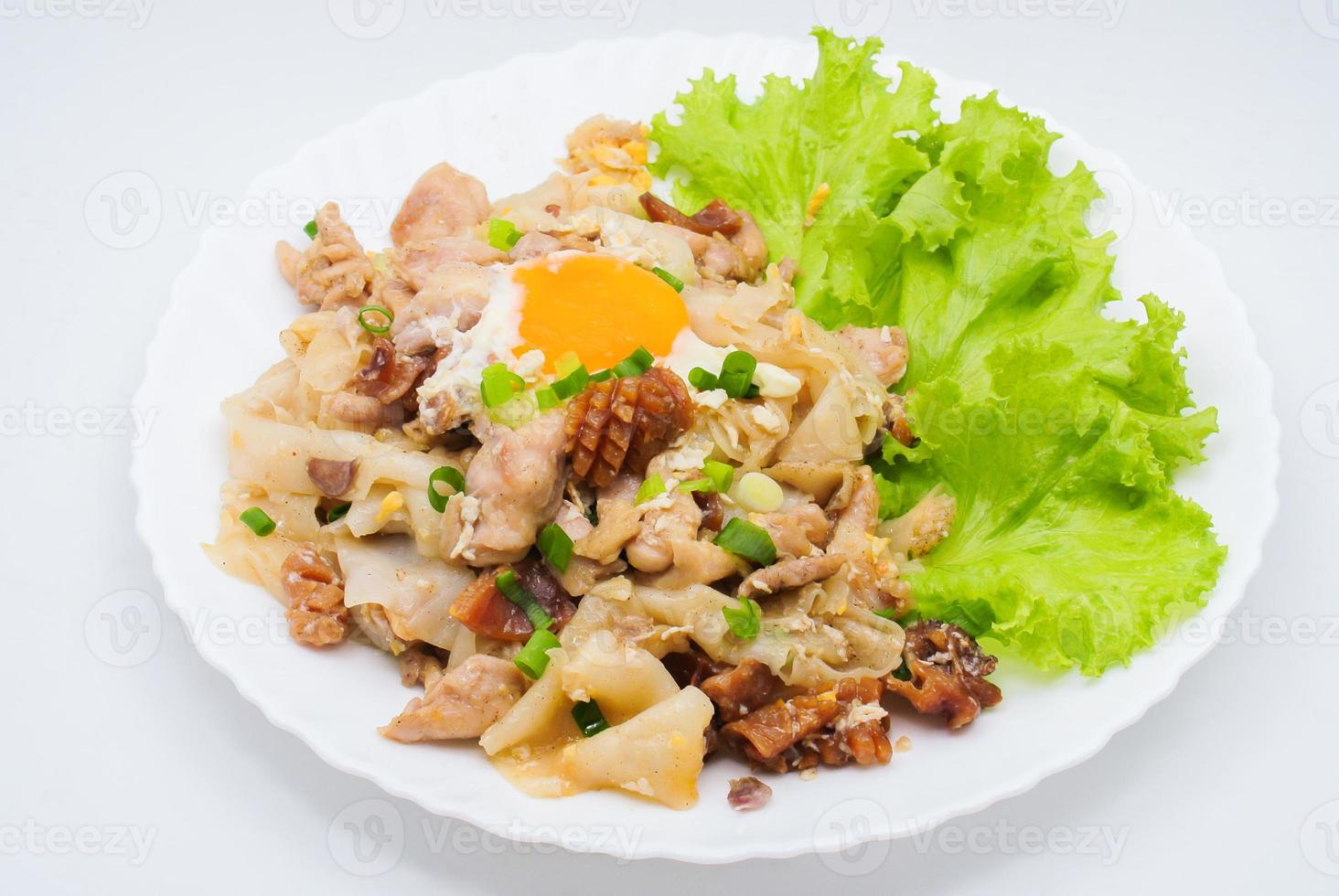 Stir-fried Fresh Rice-flour Noodles With Chicken And Egg, This easy dish is so yummy. Throw together a quick with chicken, vegetable and noodle stir-fry. photo