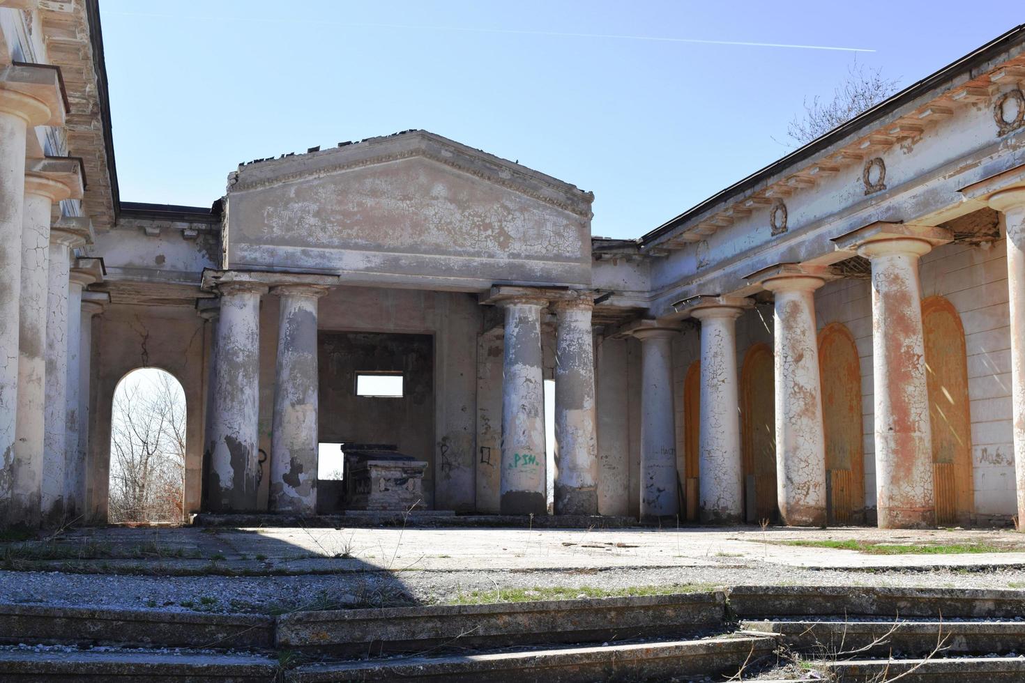 Volzhsky,Russia in April 10,2019 Mortuary or Pantheon  ceremonial building, designated for the mourning of the funeral rites. Located on the territory of the city cemetery 1 in the city of Volzhsky photo