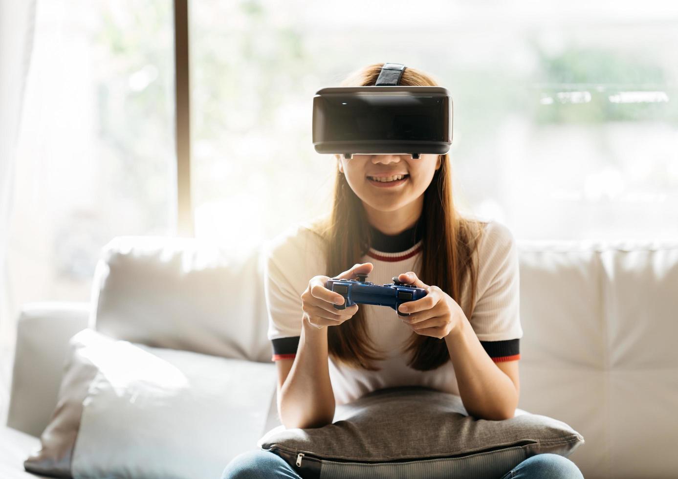 Woman with glasses of virtual reality. Future technology concept. photo