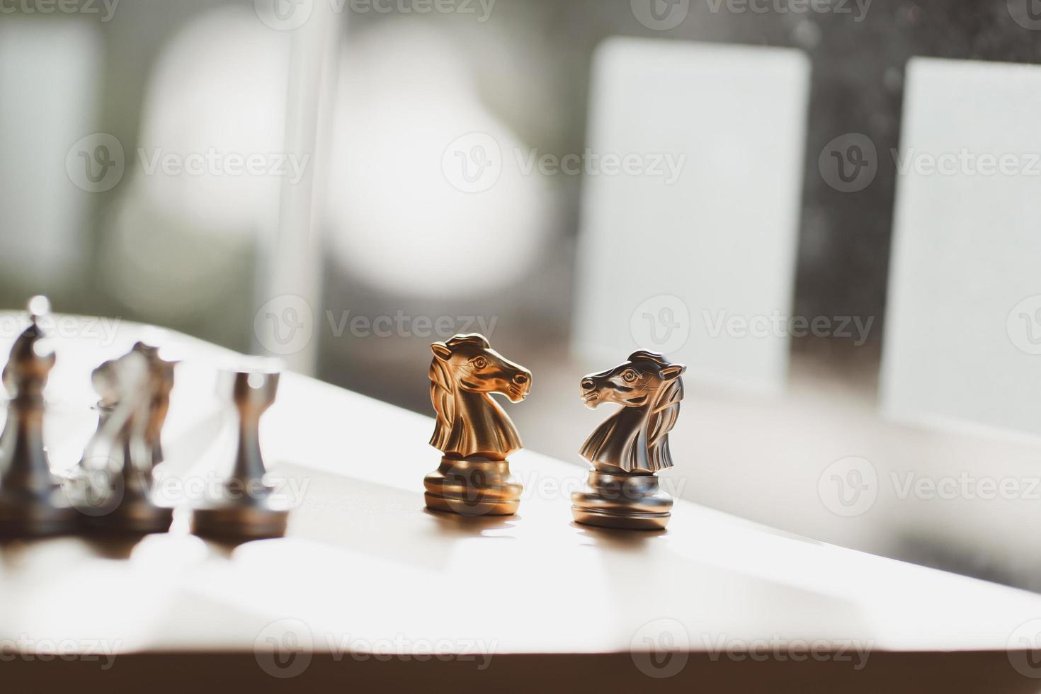 Battle concept and business plan, horse chess face to face photo