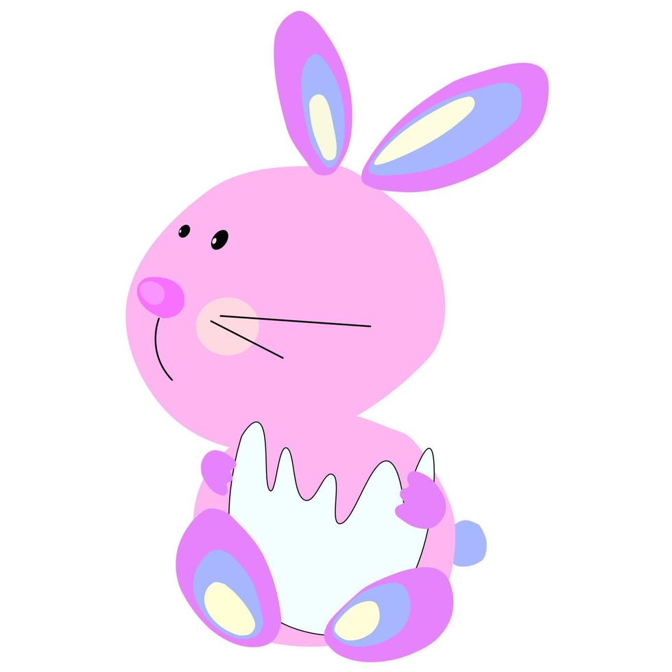 easter pink bunny with eggshell looking for chick vector illustration for happy easter