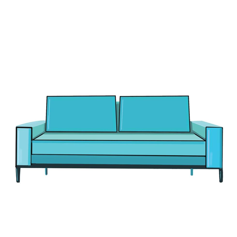 Blue  Sofa, Cozy Domestic or Office Furniture, Modern Interior Design Flat Vector Illustrationon white background