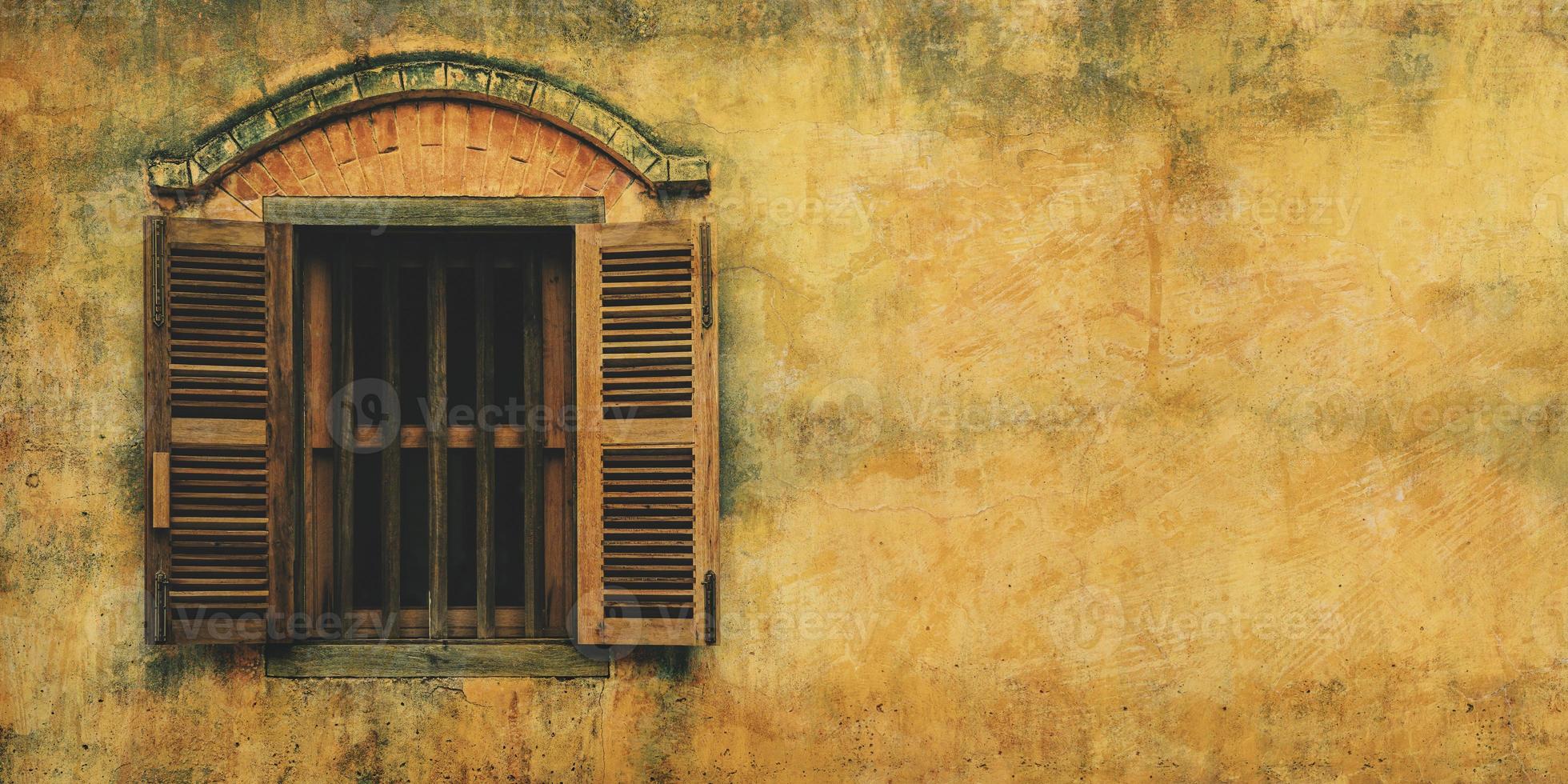 Old cement wall with vintage wood window background. photo