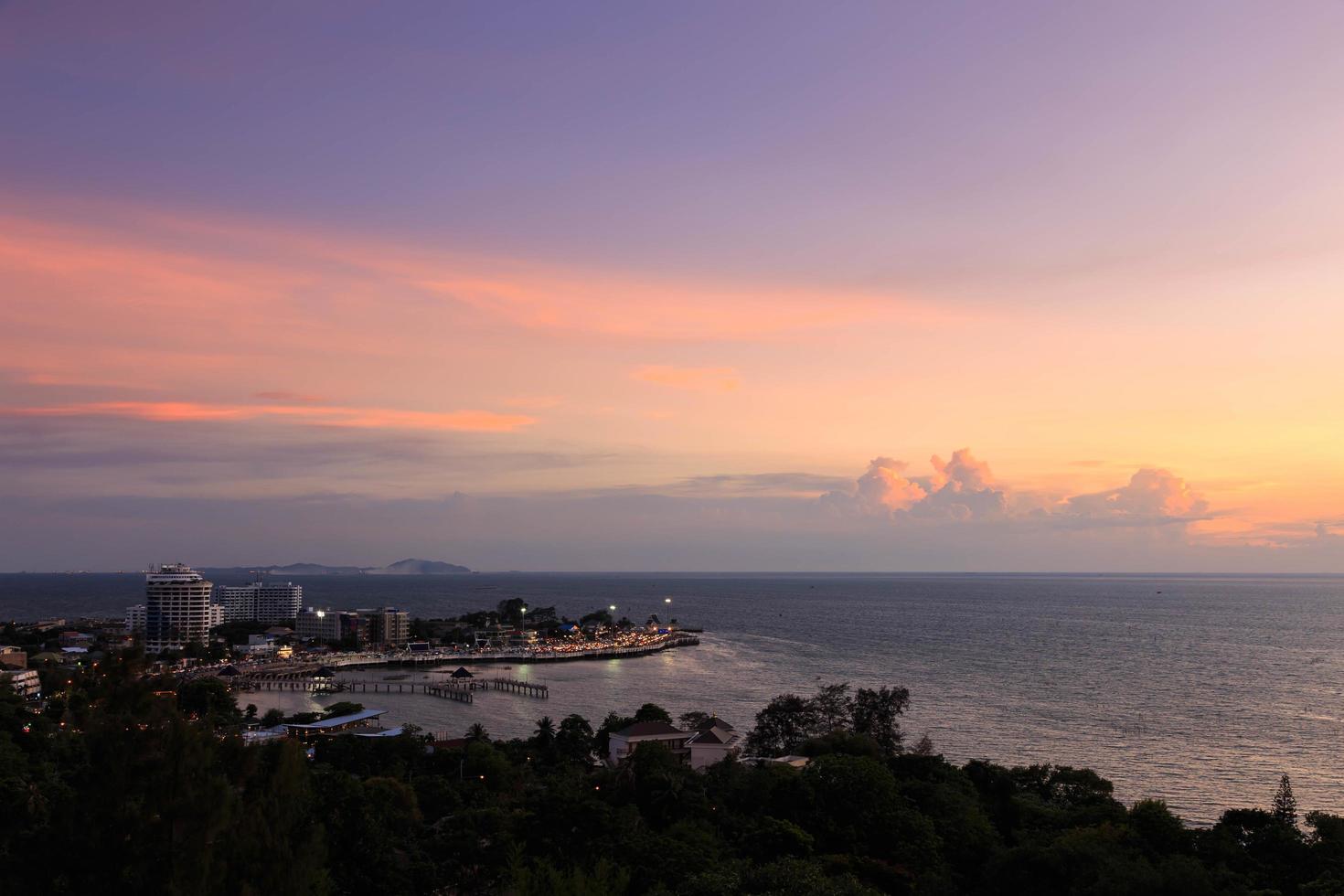 Bangsaen beach at twilight, Chonburi, Thailand photo