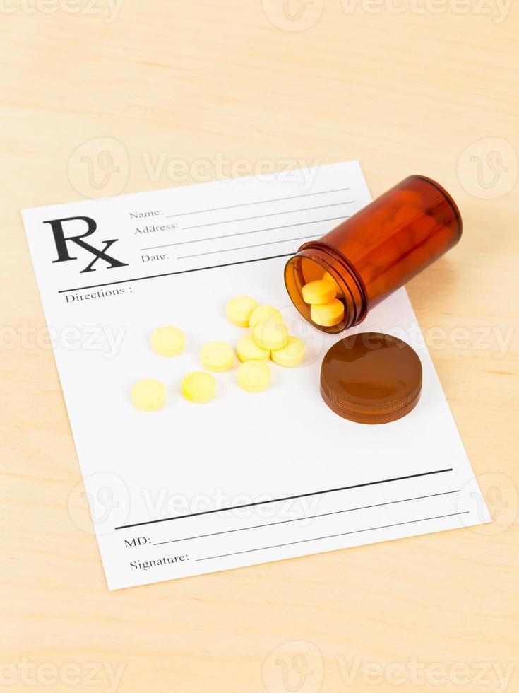 Medicine on blank prescription form photo