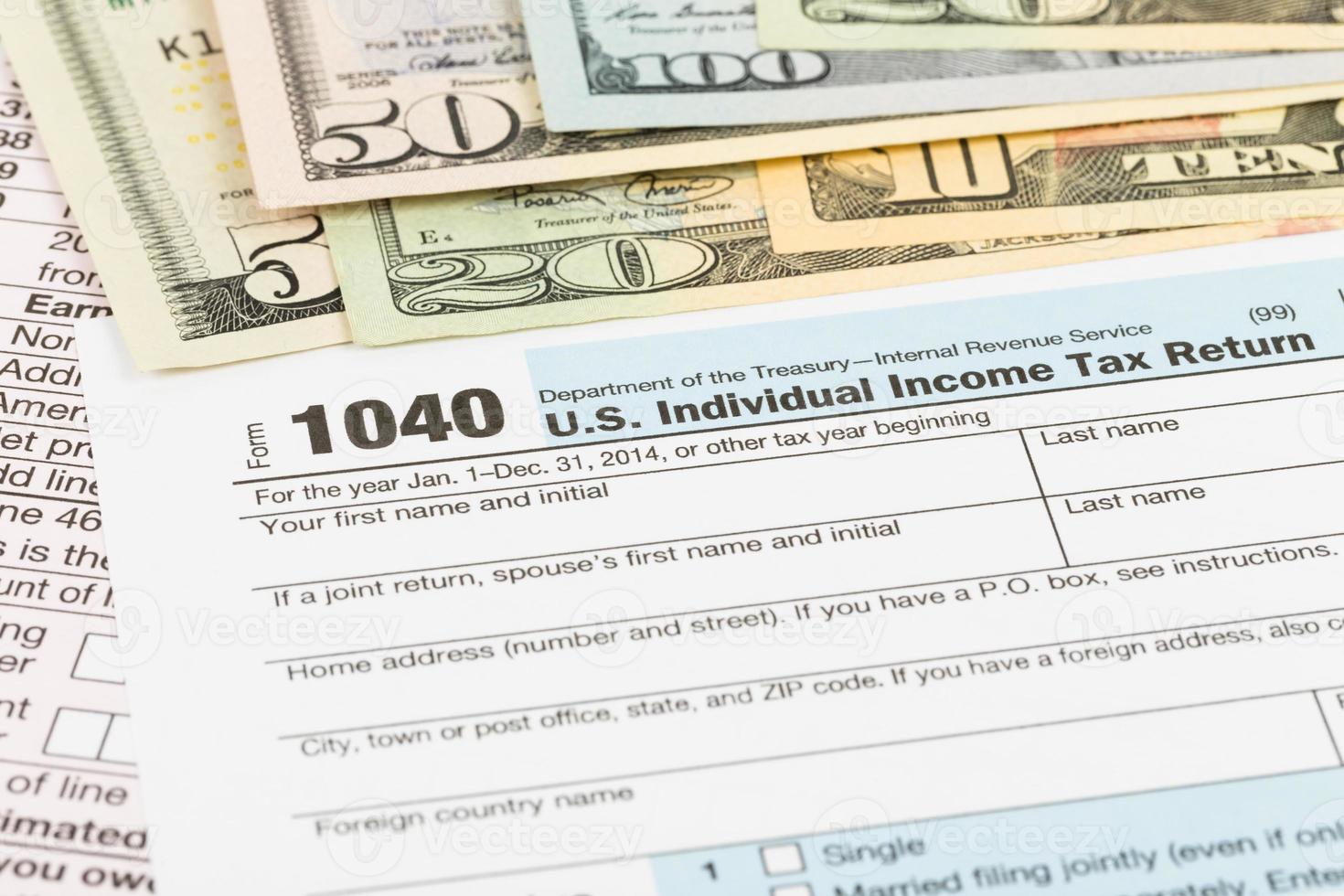 Tax form with banknote taxation concept photo