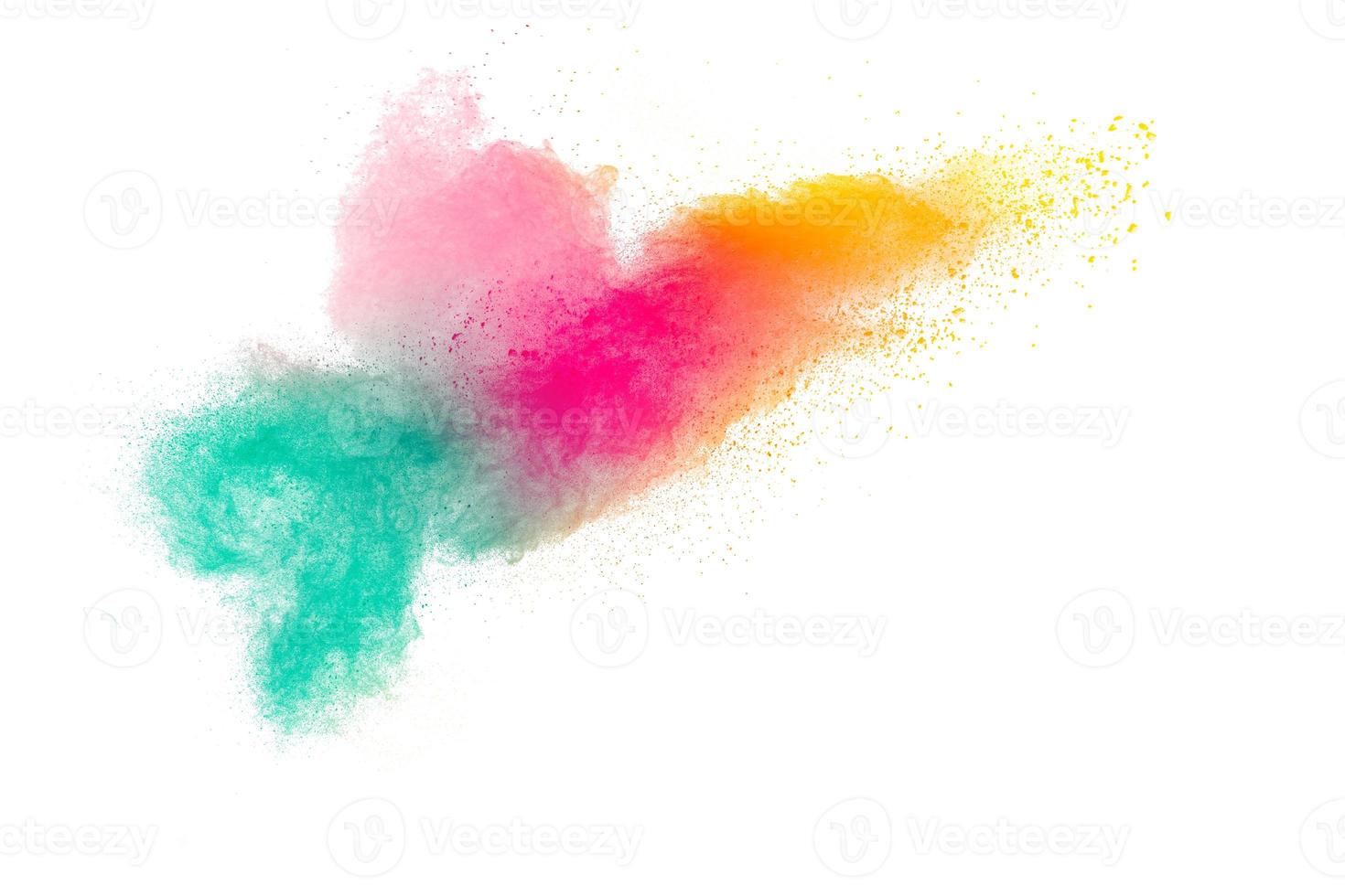 Multicolored powder explosion on white background. photo