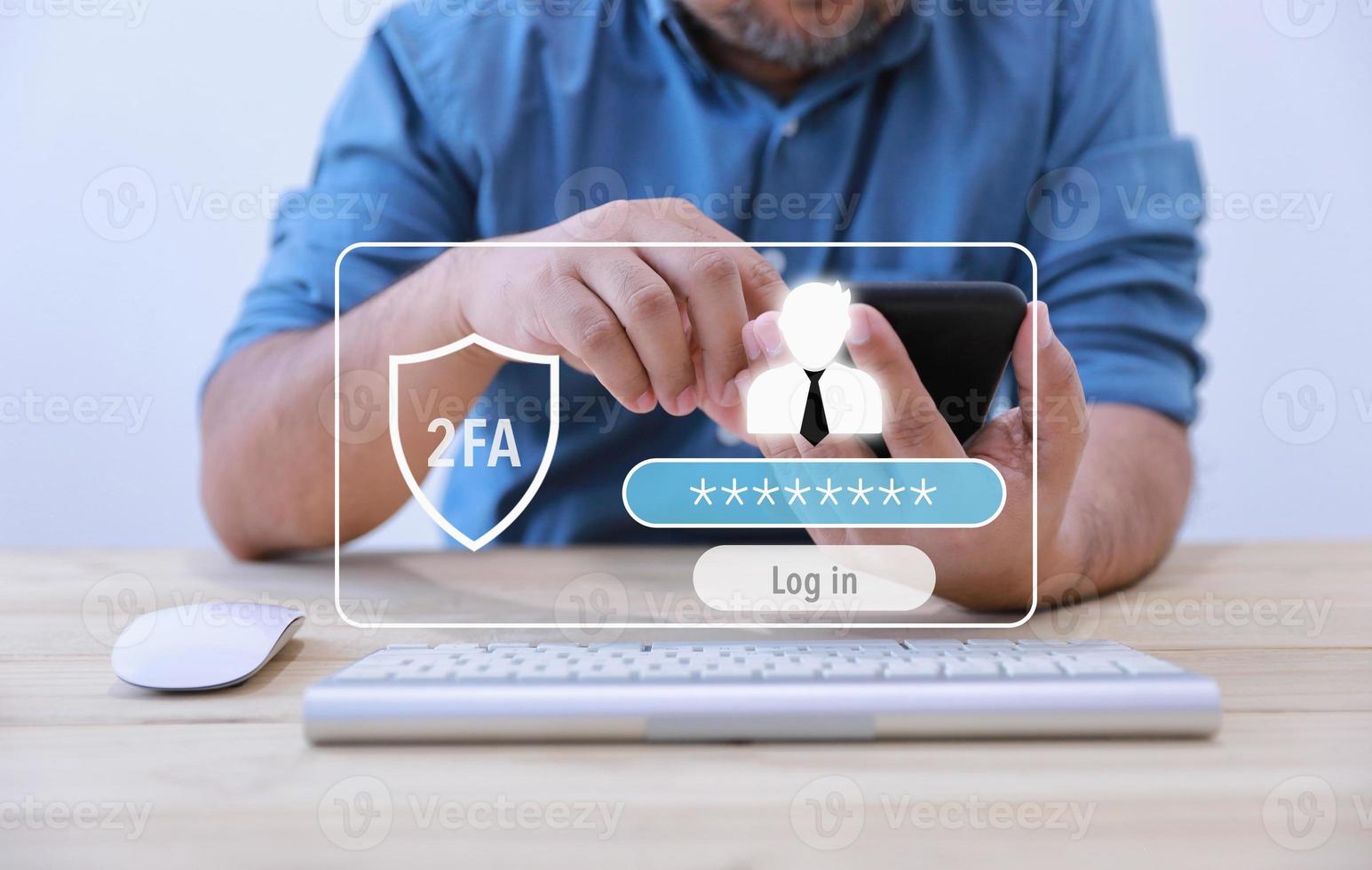 Use smartphone protection with 2Fa. Cyber security protects the database of the internet online. Personal online privacy encrypted data. photo