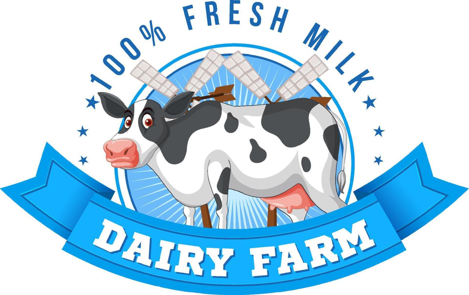 Dairy farm label logo with a dairy cow cartoon vector