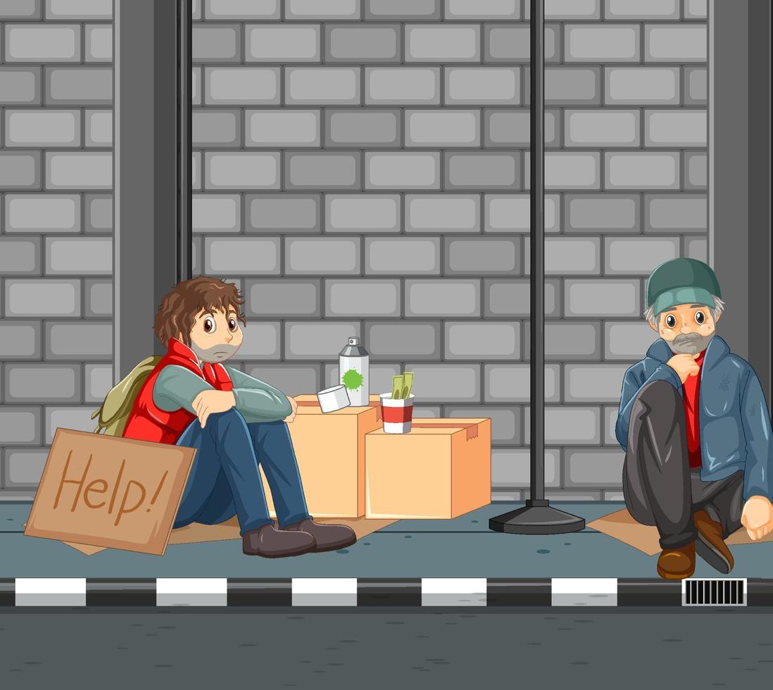Homeless people in the city vector