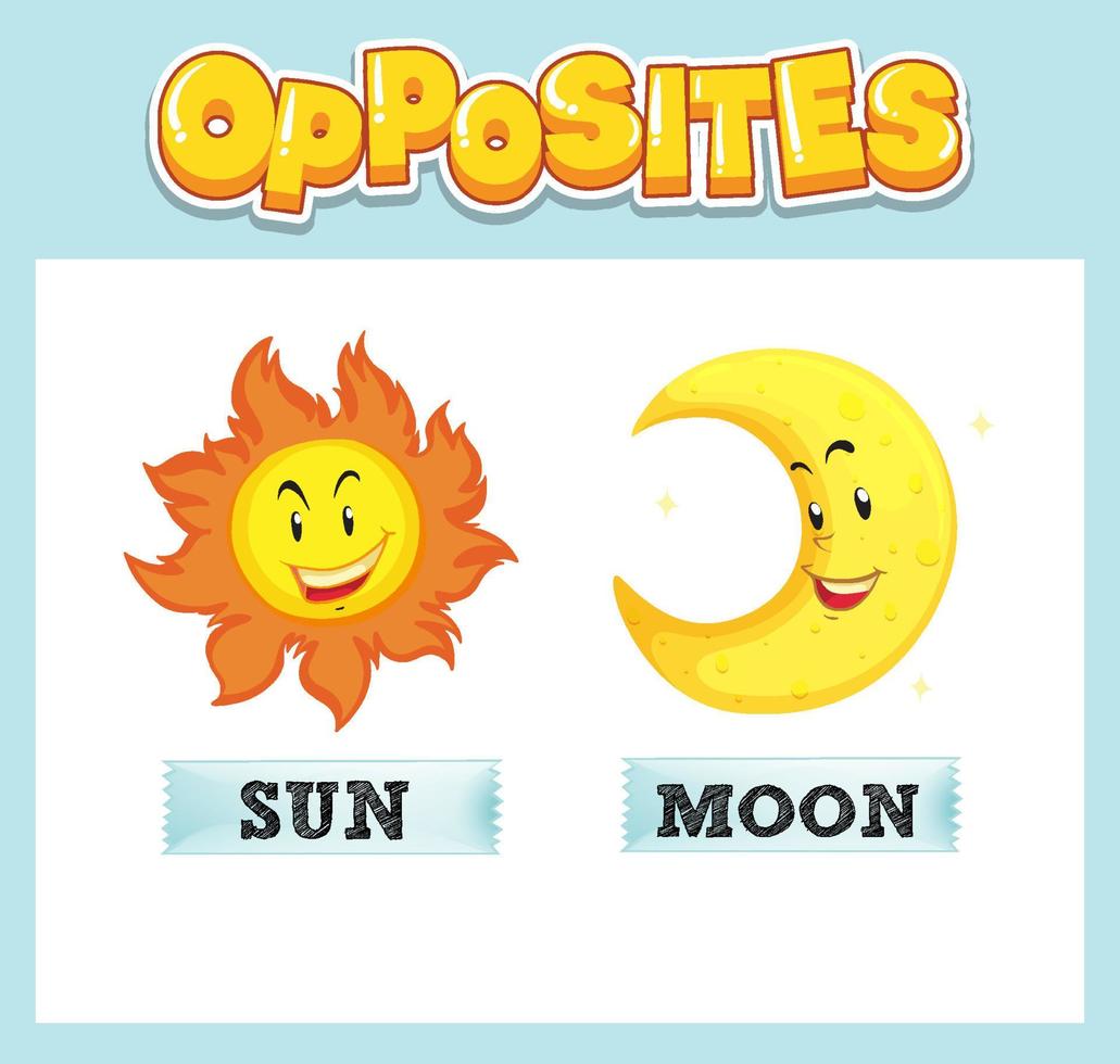 palabras inglesas opuestas con sol y luna vector