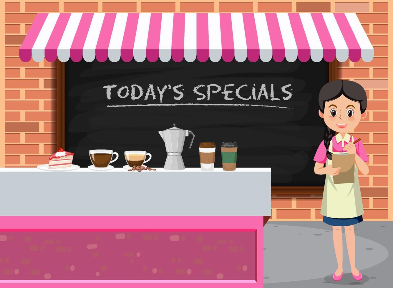 Waitress working at coffee shop vector