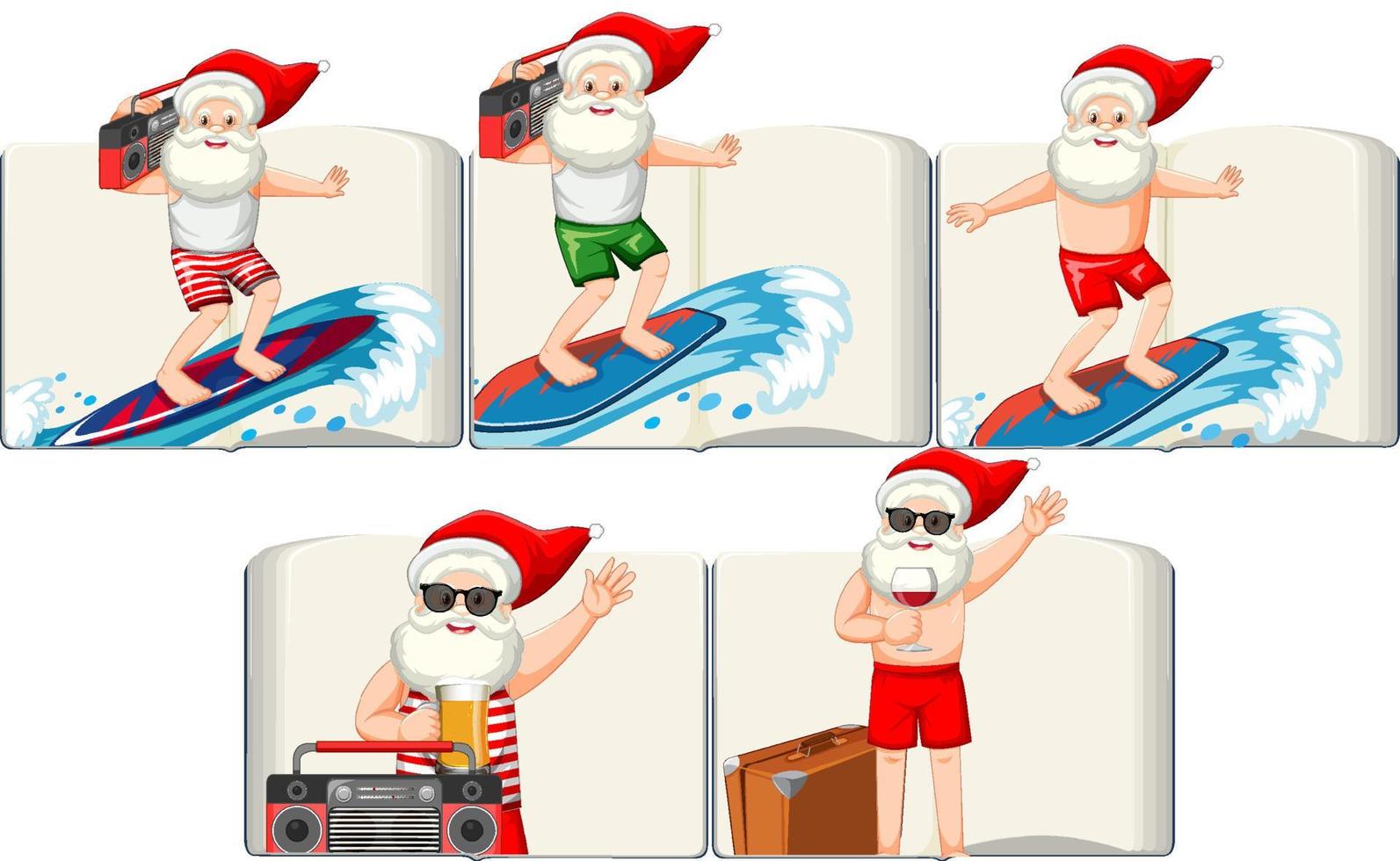 Set of different opened blank books with Santa Claus vector