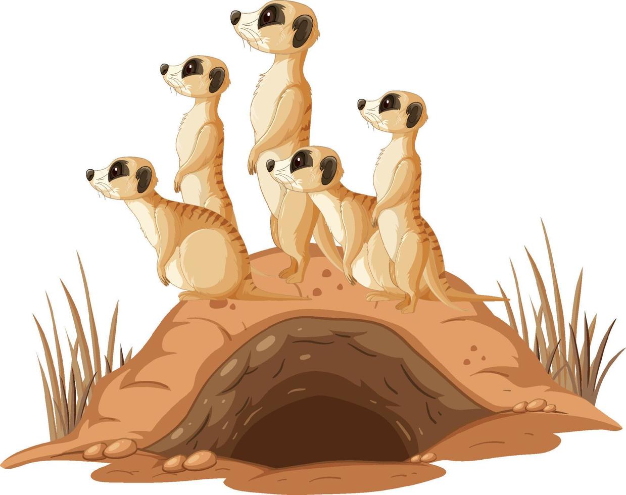 Group of meerkats with burrow in cartoon style vector