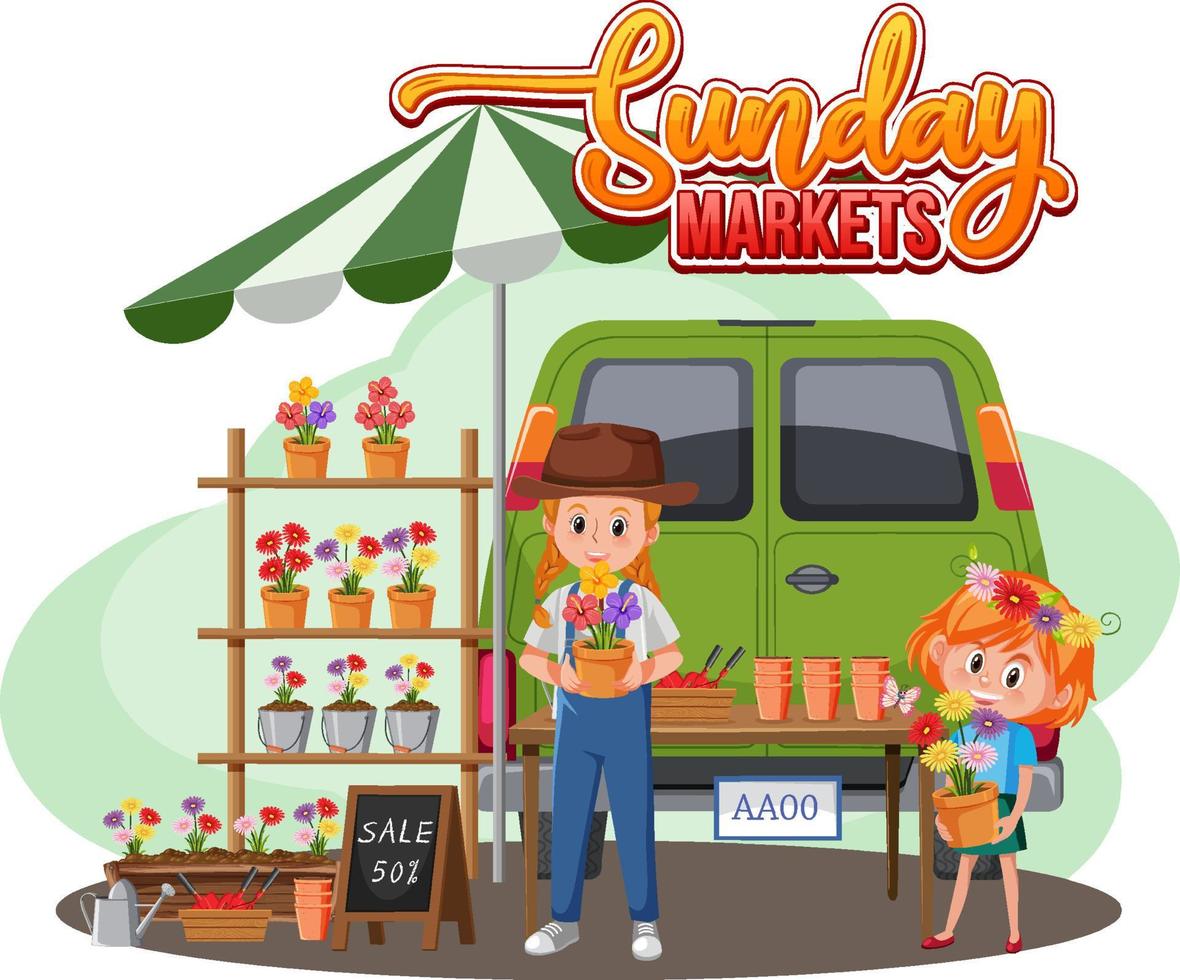 Flea market concept with merchant cartoon character vector