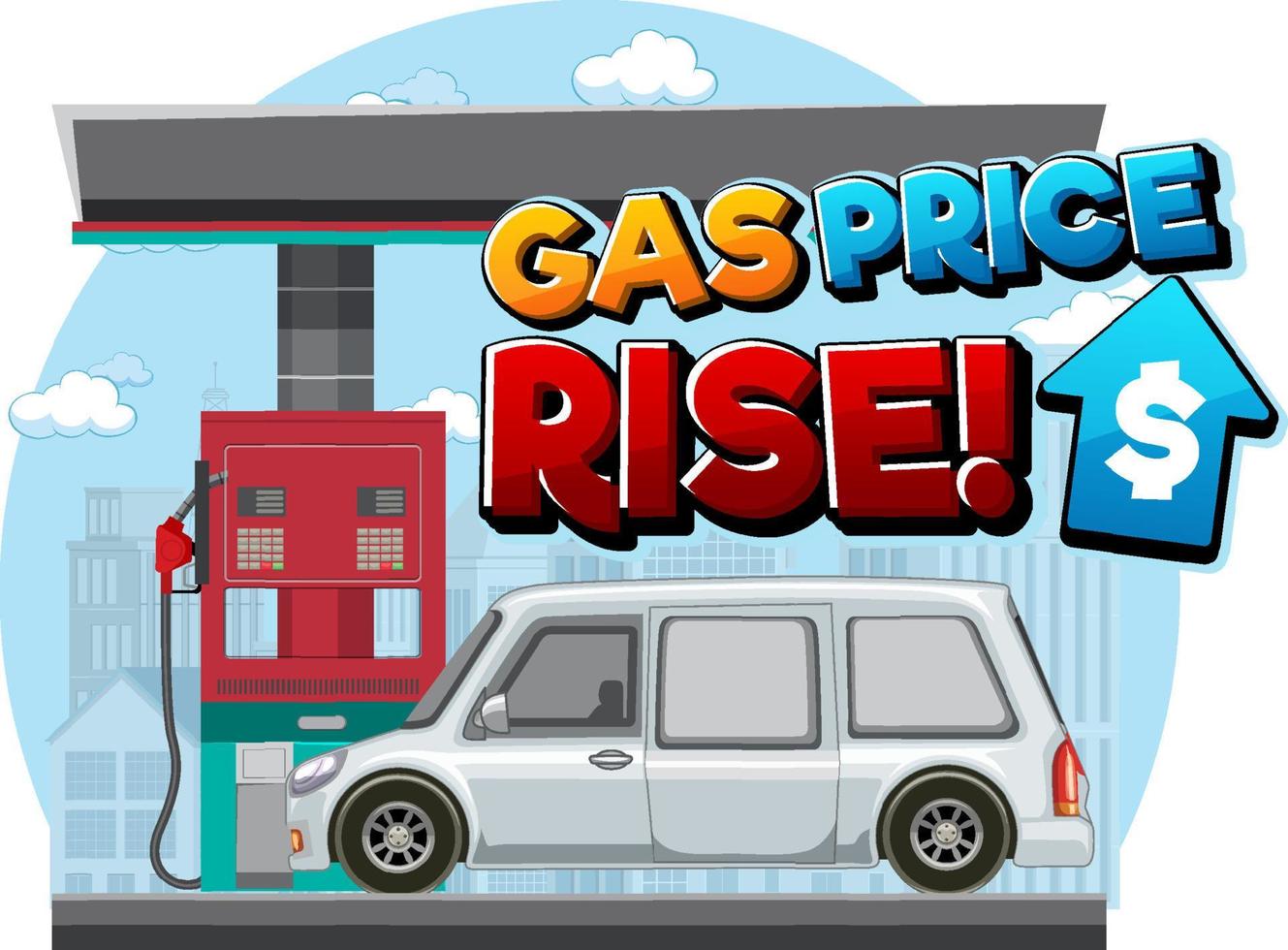 Gas station with gas price rise word logo vector