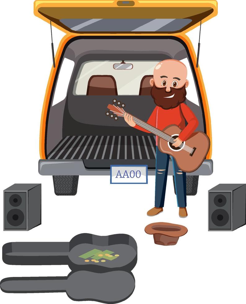 Man playing guitar for money vector