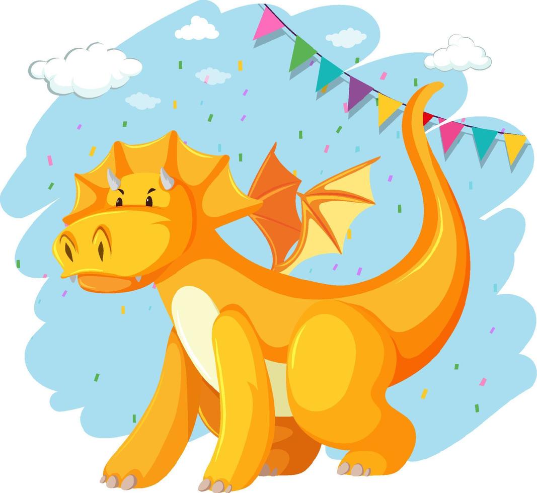Cute yellow dragon cartoon character vector
