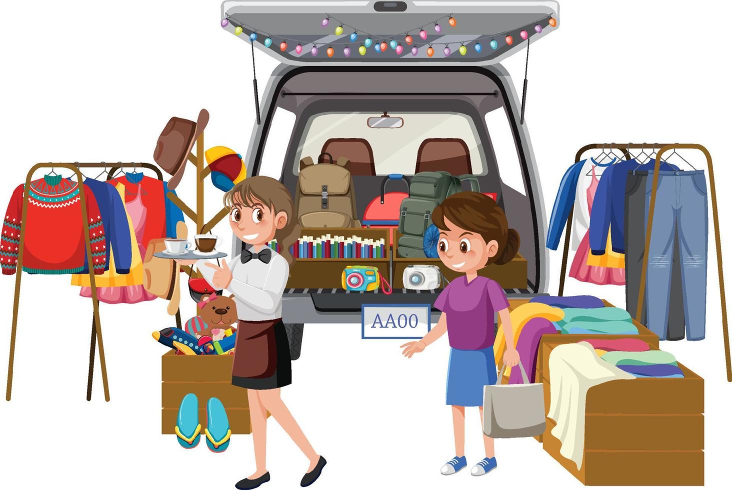 Woman shopping at yard sale vector