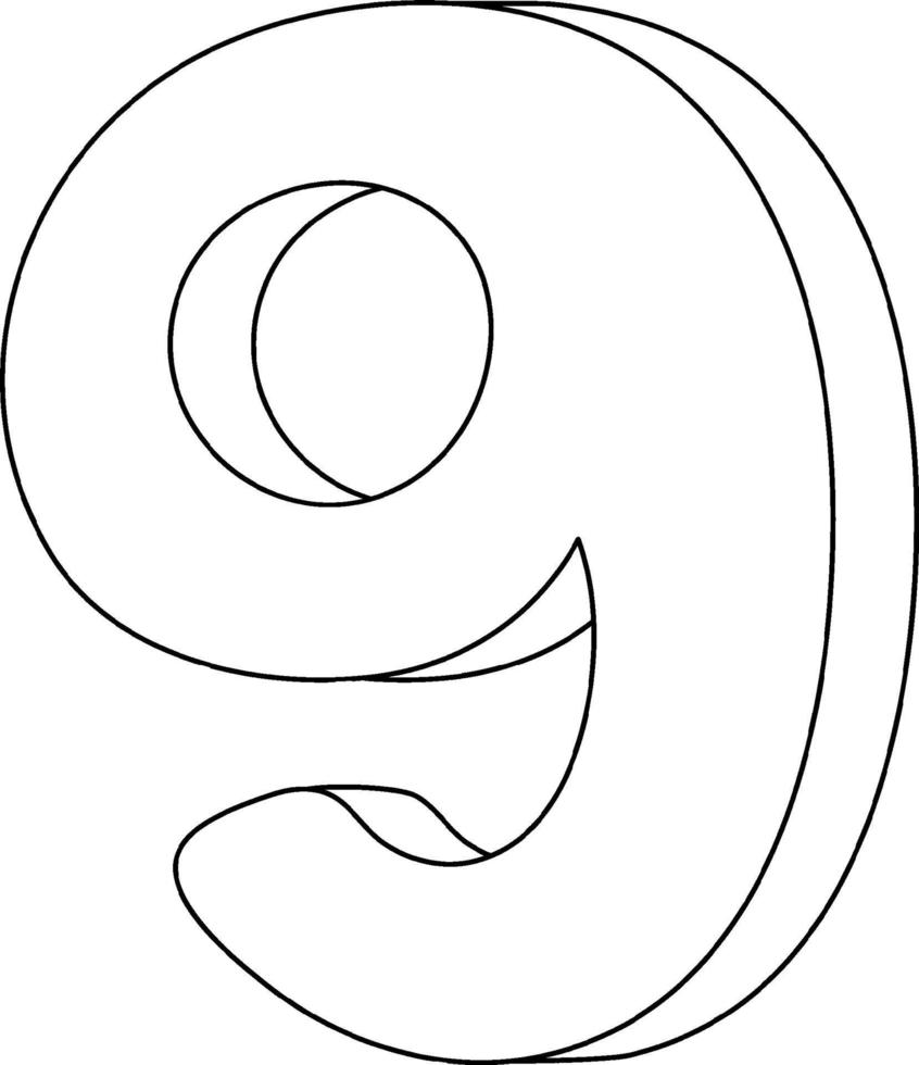 Number nine doodle outline for colouring vector