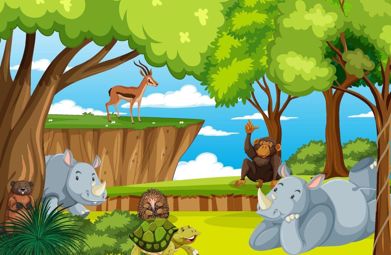 Wild animals in nature forest scene vector