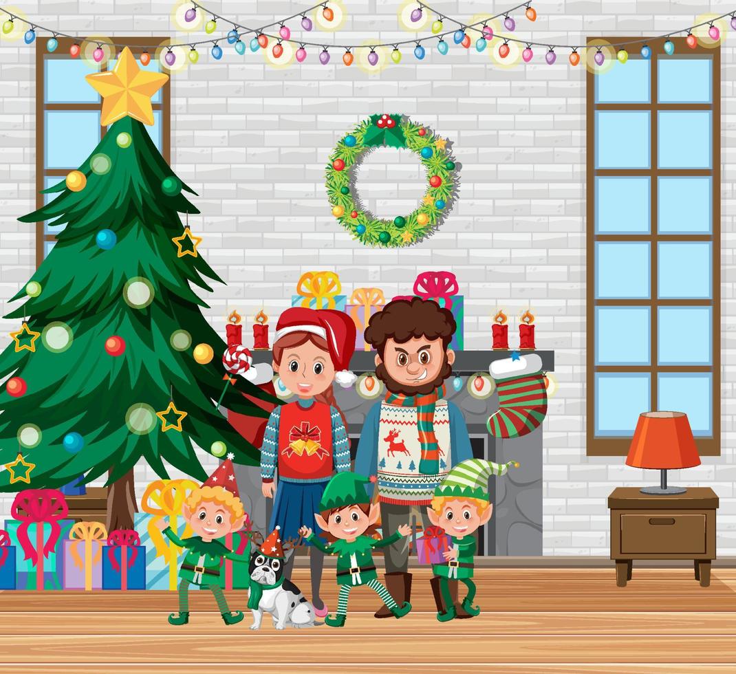 familia el día de navidad en casa vector