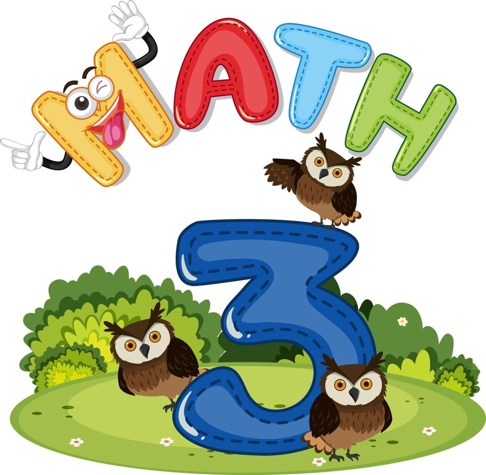 Math number 3 with three owls vector