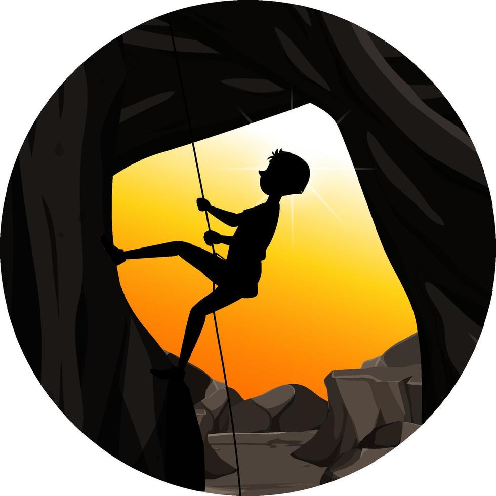 Silhouette rock climbing badge vector