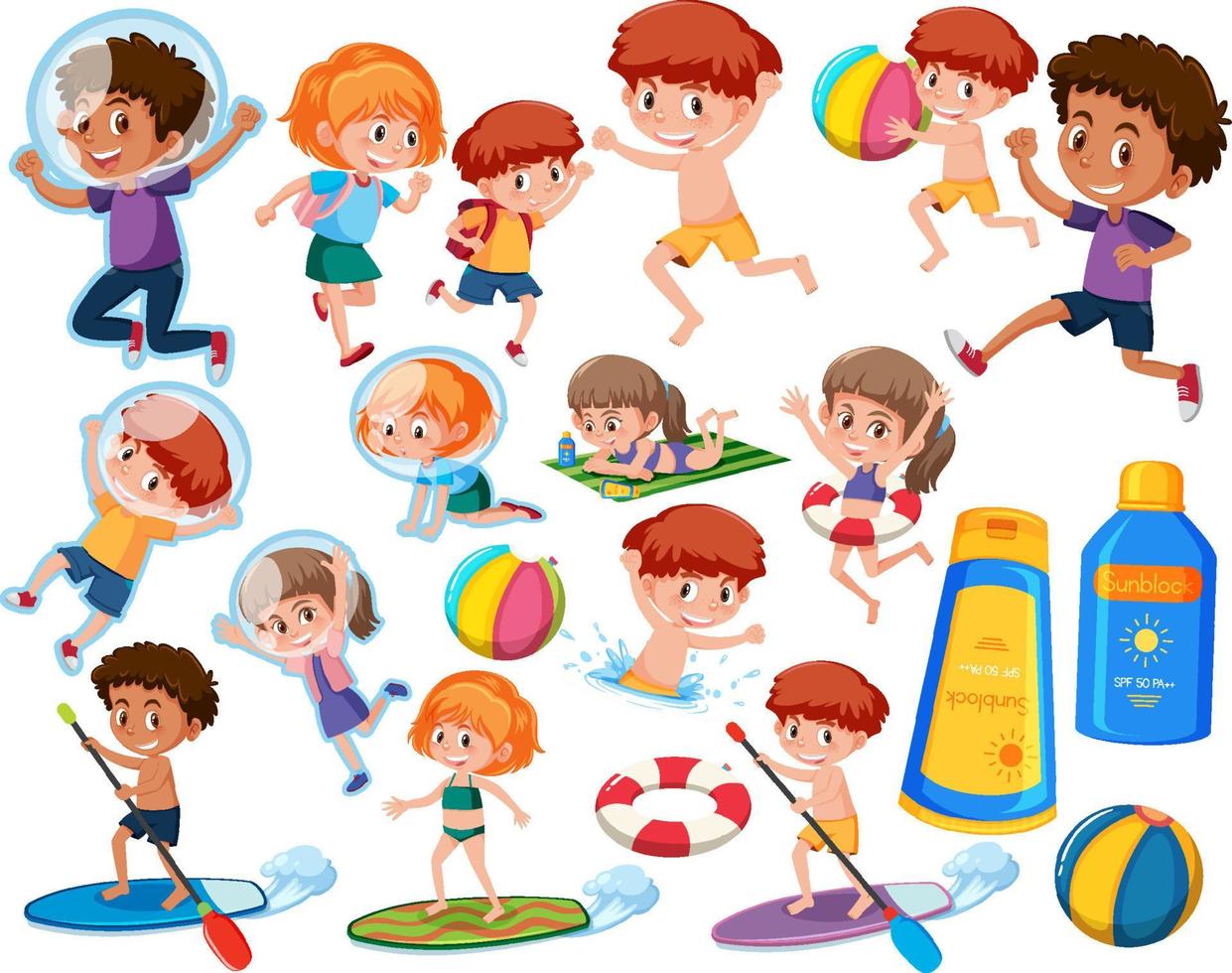 Collection of many kids doing different activities vector