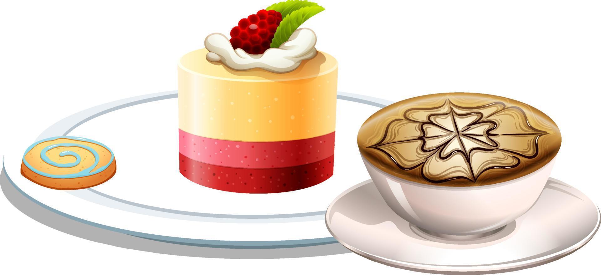 Panna cotta y taza de café sobre fondo blanco. vector