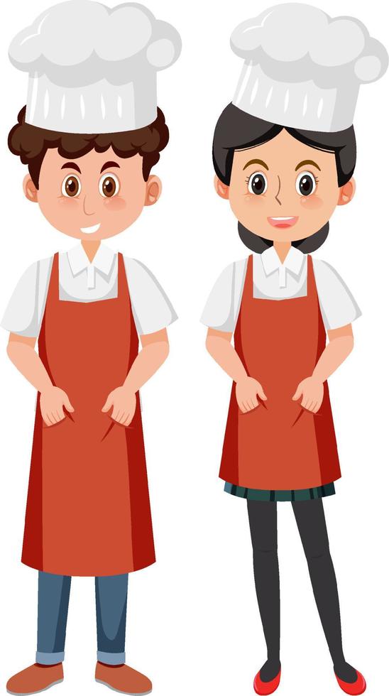 Male and female chefs in red apron vector