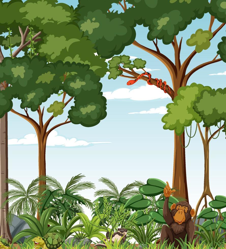 Wild animals in the forest scene vector