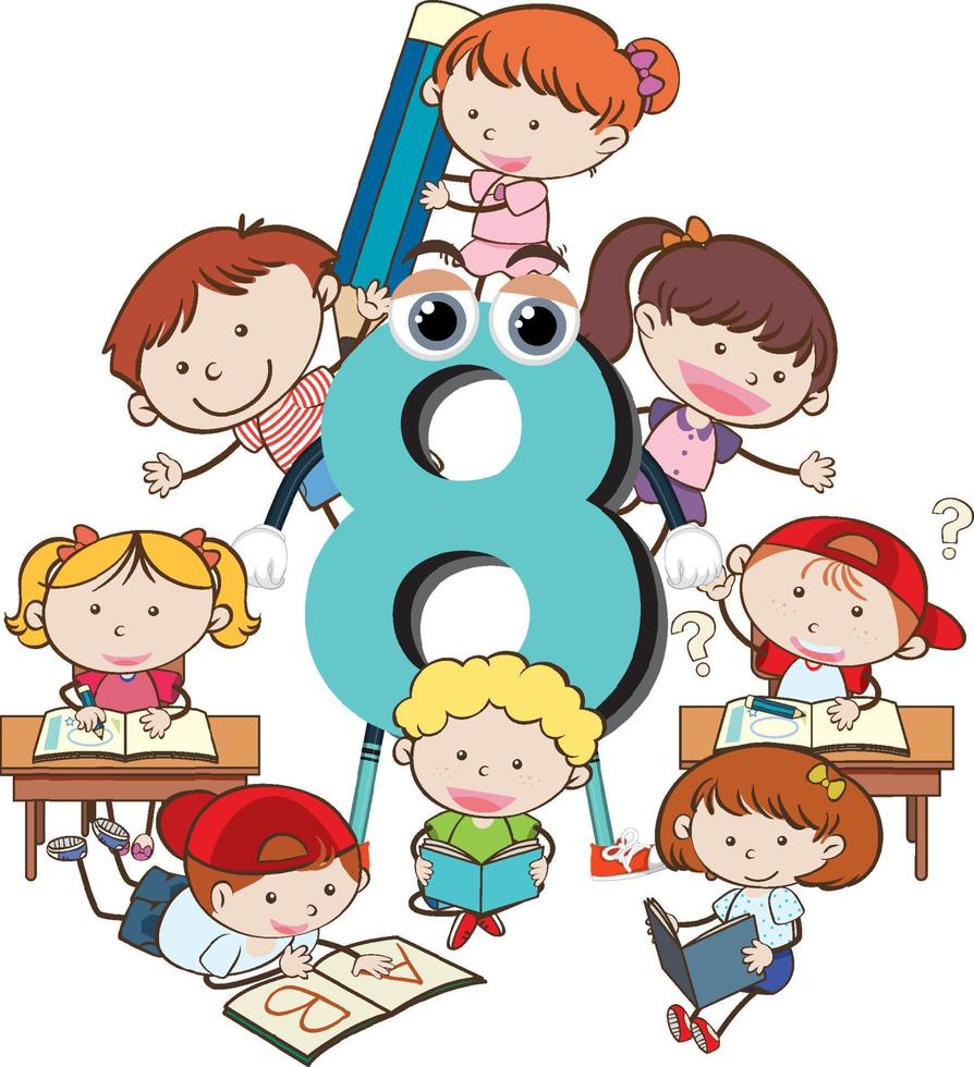 Eight kids attached to number eight vector