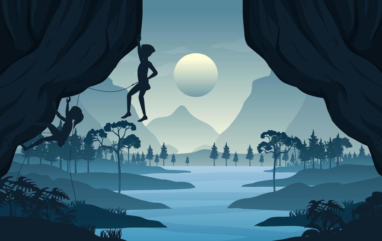 Silhouette rock climbing background vector